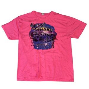 Great Smoky Mountains Gatlinburg Pigeon Forge TN Tee Pink Scenic Shirt L